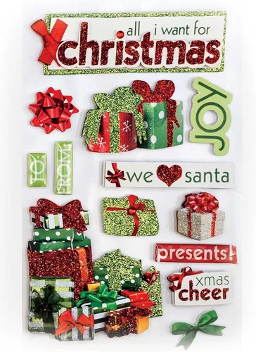 Paper House Productions Hoja de calcomanías troqueladas para álbum de recortes dimensional y purpurina - Regalos de Navidad
