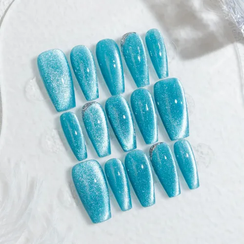 Miniatura 26 de LIGHT RAIN - Uñas a presión de longitud media, con diseño de galaxia Andromeda, uñas postizas de gel, reutilizables, de lujo, de siete capas