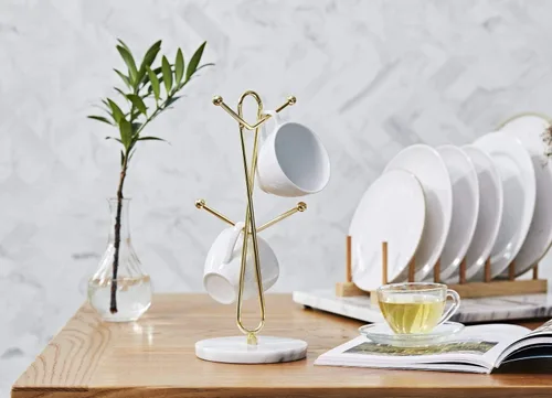 Miniatura 7 de JEmarble Soportes para tazas con soporte chapado en cobre (negro) para encimera, tazas de café y estante de almacenamiento para tazas de té