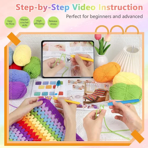 Miniatura 2 de Kit de manta de ganchillo Reessy para principiantes, kit de ganchillo fácil para principiantes adultos y niños con instrucciones paso a paso