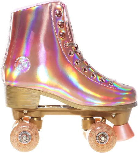 Miniatura 8 de JajaHoho Patines de ruedas para mujer, patines de cuero PU holográficos de alta calidad, patines brillantes de doble fila con cuatro ruedas para Oro