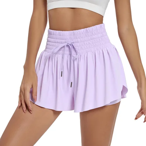 Miniatura 3 de Blaosn Pantalones cortos deportivos fluidos para mujer, entrenamiento, correr, gimnasio, yoga, cintura alta con bolsillos, pantalones cortos
