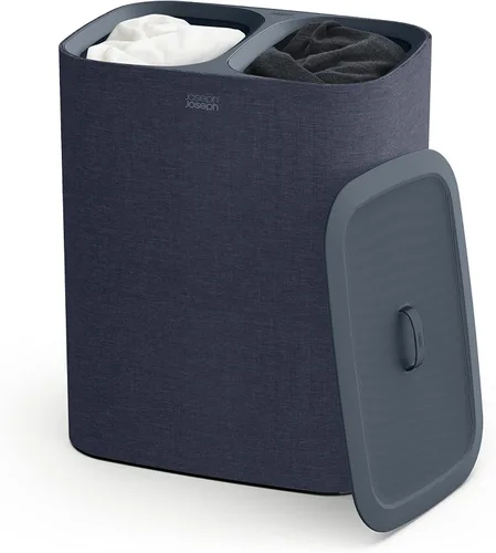 Joseph Joseph Tota - Cesta separadora de ropa sucia de 90 litros/23.8 galones con tapa, 2 bolsas de lavado extraíbles con asas, color negro Azul