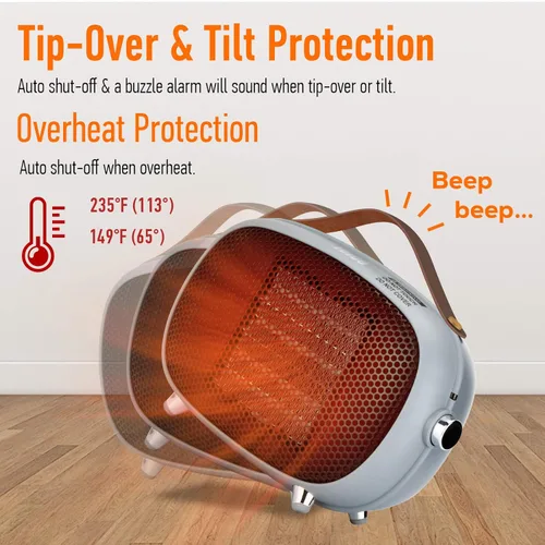 Miniatura 4 de Calentador de Espacio, Mini Calentador de Espacio Eléctrico Teioe 800W/400W, Pequeño Calentador de Cerámica PTC con Protección contra Vuelco y Gris