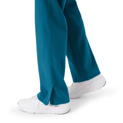 Miniatura 5 de ave. Varick - Pantalón médico de tiro medio para mujer, pierna recta, seis bolsillos, color azul caribeño, talla S
