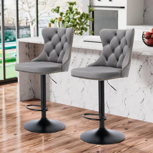 Miniatura 85 de Aoowow Juego de 2 taburetes de bar giratorios, taburetes de bar ajustables con respaldo de terciopelo copetudo, sillas de bar modernas tapizadas