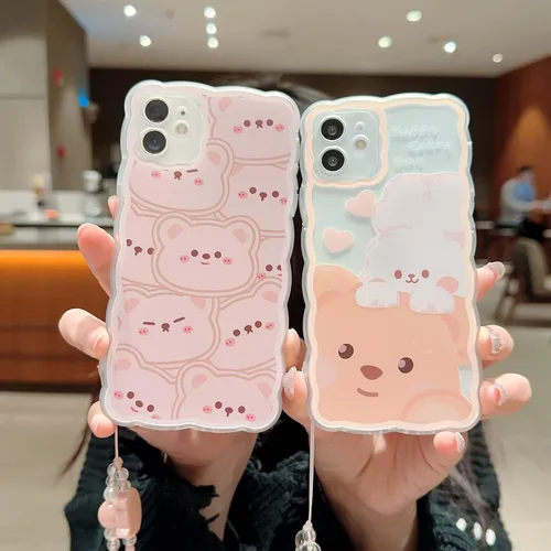 Miniatura 4 de Compatible con iPhone 11 Funda Lindo Dibujos Animados Pequeño Oso Conejo con Lindo Diseño de Cadena para Mujeres Niñas Estético Kawaii Funda Delgada