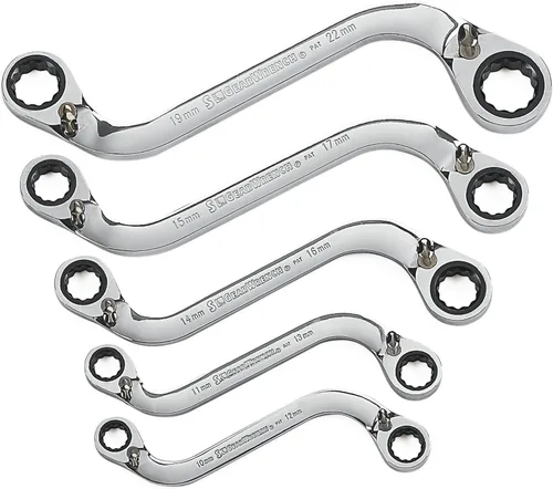 GEARWRENCH Juego de llaves de carraca reversibles en forma de S de 5 piezas, 12 puntos, doble extremo de caja, métricas - 85299