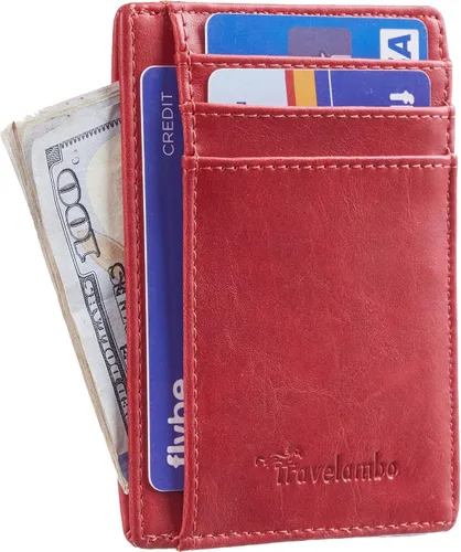 Miniatura 2 de Travelambo - Cartera de piel minimalista con bolsillo frontal, tamaño mediano, cartela delgada, RFID