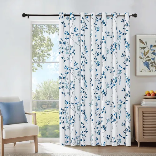 Miniatura 14 de Beauoop Cortinas Florales 100% Opacas de 54 Pulgadas de Largo, 2 Paneles para Dormitorio, Sala de Estar, Azul Gris y Blanco con Patrón de Flores