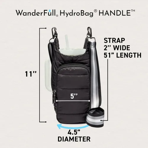 Miniatura 4 de WanderFull® Ranura con cremallera original HydroBag® HANDLE™ para mango, soporte para botella de agua cruzado manos libres y accesorios para vasos