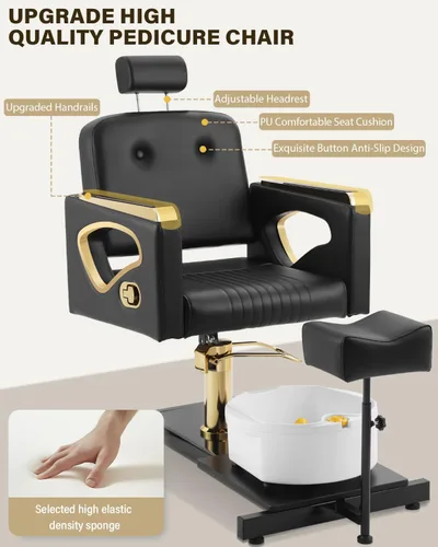 Miniatura 6 de Silla de Pedicura Sin Plomería para Técnica de Uñas, con Reposapiés Ajustable y Tina de Masaje, Taburete de Pedicura con Ruedas, Estación