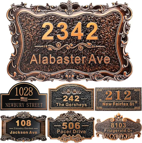 Miniatura 22 de Placa personalizada de dirección de casa de 12 pulgadas, números fundidos para exteriores, placa de señal de dirección personalizada con nombre