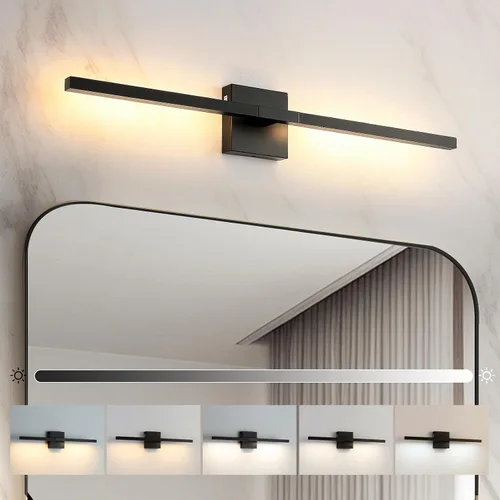 Miniatura 16 de Lámpara de tocador de baño moderna de 24 pulgadas, lámpara de baño negra de 18W sobre espejo, aplique de pared LED regulable de 5CCT para espejo