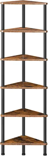 Miniatura 16 de HOOBRO Estante esquinero, estantería industrial de esquina de pared de 5 niveles con marco de metal, estante de exhibición de plantas, estantería