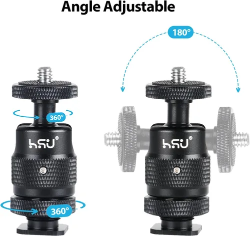 Miniatura 4 de HSU Adaptador de montaje de zapata fría, aluminio de 1/4 "-20 agujero de tornillo de rotación de 360 ° para cámara Insta360