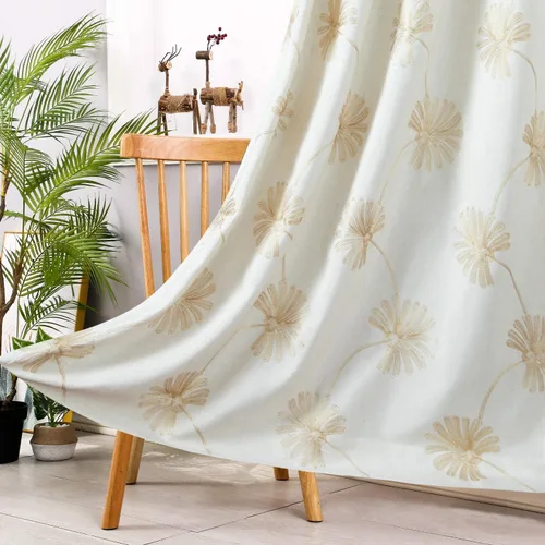 Miniatura 23 de VOGOL - Cortinas con ojales bordadas con patrón floral elegante de lino sintético, 2 paneles, 60% opacas con aislamiento térmico, cortinas pesadas