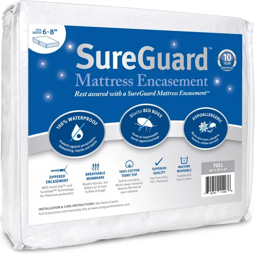 Miniatura 16 de Funda SureGuard Mattress Encasement de seis lados con cremallera, 100 % impermeable, hipoalergénica, Profundidad 33.02 cm - 40.64 cm, Blanco, King