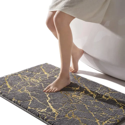 Miniatura 17 de QJHOMO Alfombra de baño de mármol, alfombras de baño blancas y doradas decorativas, antideslizante, tapete de baño super absorbente de microfibra