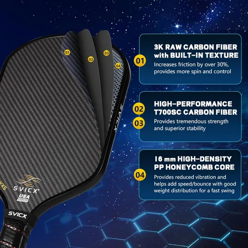 Miniatura 5 de Carbon Fiber Pickleball Paddle 16mm – Professional Pickleball Paddles with Superior Control, Power & Spin – Extended Handle for Two-Handed Grip