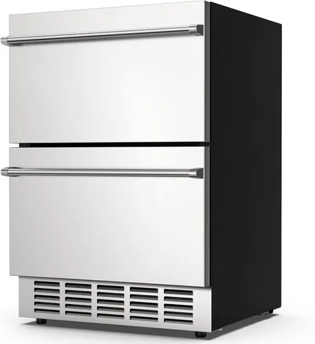 Mojgar Refrigerador de doble cajón bajo mostrador de 24 pulgadas, refrigerador de dos cajones para interiores, refrigerador de bebidas de acero
