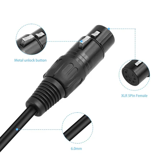 Miniatura 5 de Paquete de 2 cables de micrófono XLR macho de 3 pines a 5 pines XLR hembra, DMX512, 1 pies (1.0 ft), cable adaptador de cable DMX para mezclador