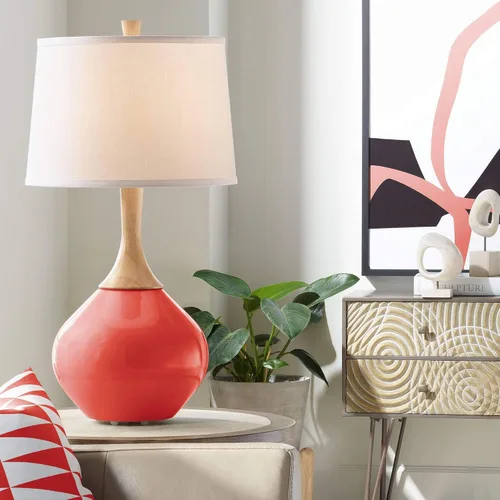 Miniatura 10 de Color + Plus Wexler 31" White Shade Mellow Coral Pink Table Lamp