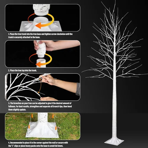 Miniatura 5 de iBaycon Árboles de abedul de 4 pies, 6 pies y 8 pies, juego de 3 árboles de abedul LED iluminados con temporizador de 8 modos, árboles preiluminados
