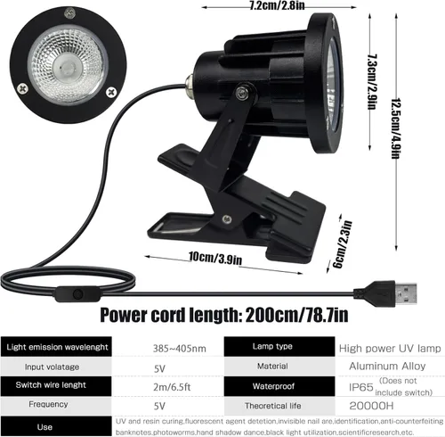 Miniatura 2 de Lámpara de luz ultravioleta de luz negra de 13 W y 6 pies, lámpara con clip IP65, luces de resina UV, para tapiz fluorescente, póster, pintura