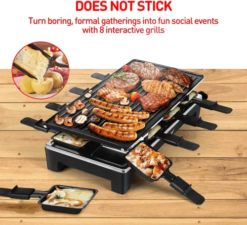 Miniatura 6 de Parrilla de Mesa Raclette, Parrilla Eléctrica de Interior Techwood, Parrilla Coreana BBQ, Placa de Parrilla Antiadherente Extraíble 2 en 1, Negro