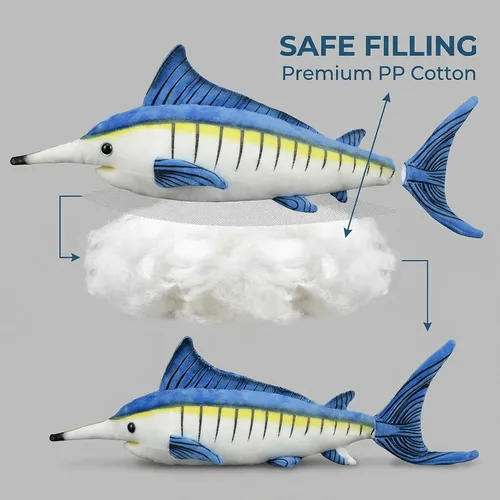 Miniatura 5 de Juguete de peluche de pez Marlin de simulación, animales realistas de 18.5 pulgadas, animales de peluche azul Marlin, muñecas de felpa súper suaves