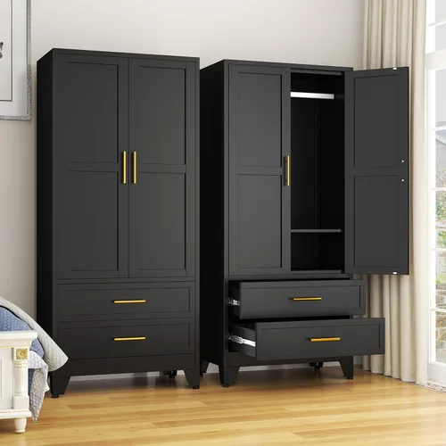 Miniatura 13 de GAIOUS Armario Ropero de Acero, Armario Guardarropa Doméstico de 71", Gabinete Guardarropa con 2 Puertas, 1 Estante Ajustable y 1 Cajón, Gabinete