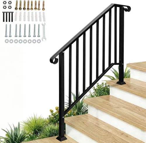 Miniatura 19 de Outvita Pasamanos para escalones al aire libre, pasamanos de hierro forjado para 2 o 3 escalones, pasamanos de transición con kit de instalación