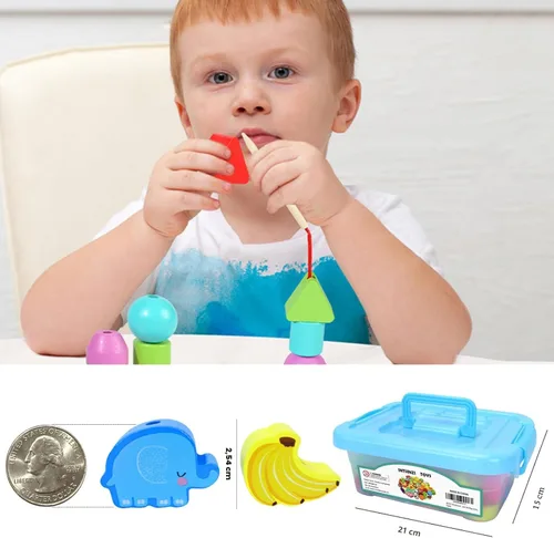 Miniatura 6 de 46 piezas Montessori de madera con cordones de juguetes para niños pequeños, animales educativos para atar frutas, granjas, roscado, cuentas Arcoír