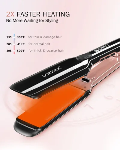 Miniatura 3 de DORISILK Alisador de pelo profesional de alta temperatura de 500 grados, plancha plana ancha de cerámica, alisador y rizador de pelo 2 en 1, plancha