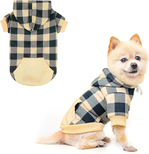 Miniatura 11 de KOOLTAIL Sudadera a cuadros con capucha, con gorro y bolsillo, para perros pequeños, medianos y grandes y gatos, abrigo suave y cálido para invierno