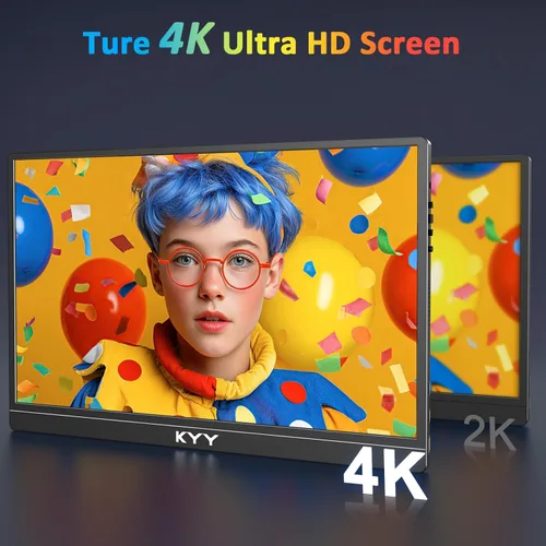 Miniatura 2 de KYY Monitor portátil 4K para laptop, extensor de pantalla de computadora de 15.6 pulgadas, UHD 3840 x 2160, 100% sRGB, 400 nits, monitor de viaje
