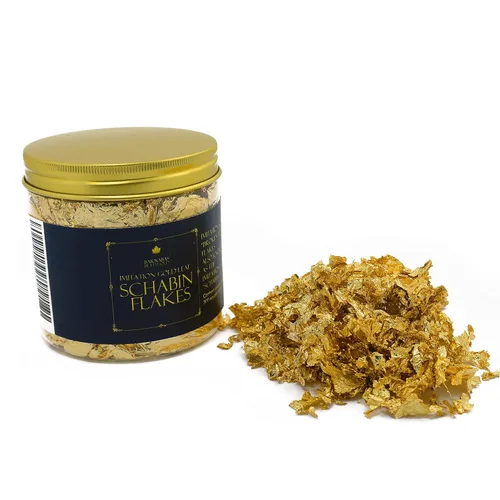 Barnabas Blattgold: Copos de hoja de oro de imitación – Pintura de hojas de oro para uñas, copos de oro para resina y manualidades – Lámina de hoja