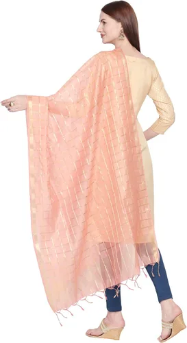 Miniatura 3 de DUPATTA BAZAAR Dupatta de seda mezclada a cuadros para mujer.