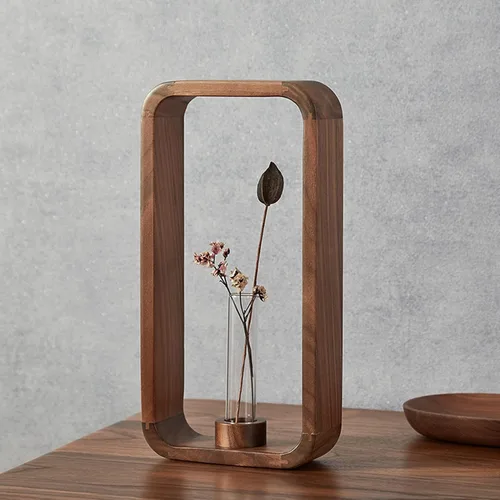 Miniatura 2 de Transprent - Jarrón de vidrio, tubo de ensayo, soporte para plantas hidrofílicas, marco de madera de nogal, soporte de flores, mesa de jardín