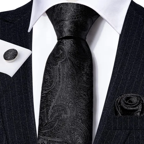 Miniatura 118 de Barry.Wang - Juego de corbata de seda para hombre, diseño de cachemira, pañuelo y gemelos de bolsillo