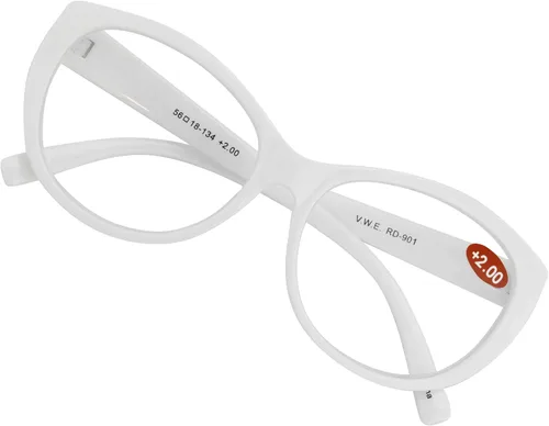 Gafas de lectura oversize Mujer - Lectores ampliados Cateye Vintage Jackie Oval - Lente transparente Blanco