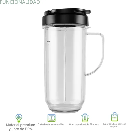 Miniatura 6 de 5 tazas de licuadora Magic Bull, taza alta de 22 onzas con tapa abatible para llevar, hoja cruzada, piezas de repuesto de licuadora, taza con mango