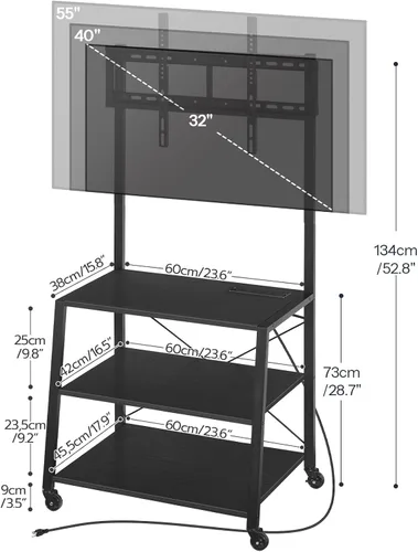 Miniatura 3 de HOOBRO - Soporte de TV móvil con soporte y toma de corriente hasta 55 pulgadas, centro de entretenimiento de esquina, soporte de TV pequeño con 3