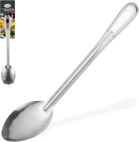 Miniatura 8 de Alpine Cuisine Cuchara desnatadora de acero inoxidable de 13 pulgadas, a prueba de óxido, formación integral, cuchara de espumadera duradera