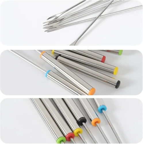 Miniatura 6 de 6 tenedores para fondue de acero inoxidable, 9.5 pulgadas, codificación de colores, juego de 6 para olla caliente, barbacoa, frutas, verduras