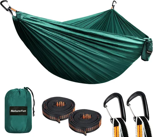 Miniatura 26 de NATUREFUN Hamaca ultraligera para viajes y camping Capacidad de carga de 300 kg, transpirable, de secado rápido Incluye 2 mosquetones premium, 2