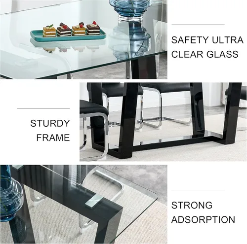 Miniatura 3 de Ebullient - Juego de mesa de comedor de cristal para 4, juego de mesa de comedor moderno para 4, tablero de vidrio templado con patas trapezoidales