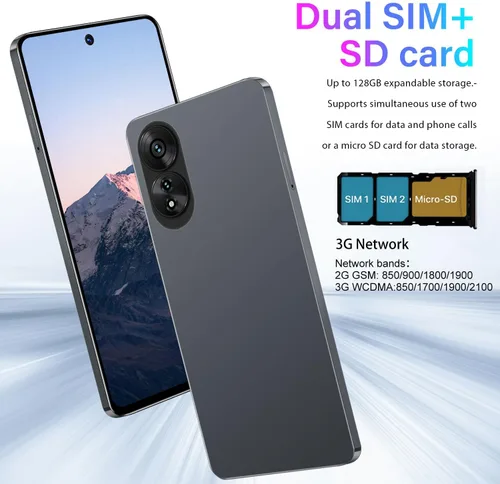 Miniatura 4 de Smartphone desbloqueado con pantalla HD de 6.56 pulgadas, 2 GB de RAM 32 GB ROM (ampliable hasta 128 GB), teléfono Android Dual SIM, cámara de 2