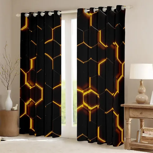 Miniatura 53 de Feelyou - Cortinas de ventana en forma de panal, tema geométrico hexagonal con luces de neón verdes, para chicos adolescentes y hombres, elegante